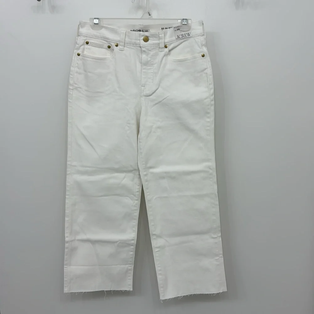 NWT J. Crew Petite slim-wide jean in White Denim Cropped Ankle Jeans raw hem - Picture 4 of 12